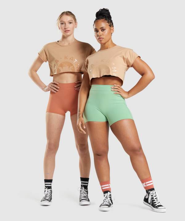 Damske Crop Top Gymshark KK Fit Raw Hnede | QM4891502